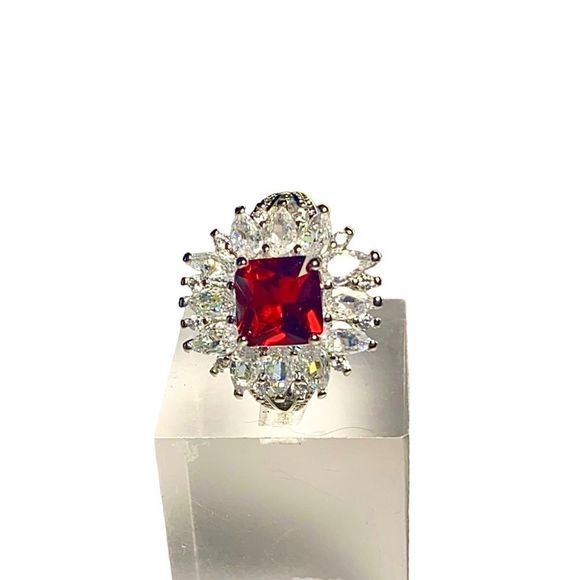 Garnet & CZ Gemstone Ring of 925 Sterling Silver Overlay (8.5) - Picture 4 of 10